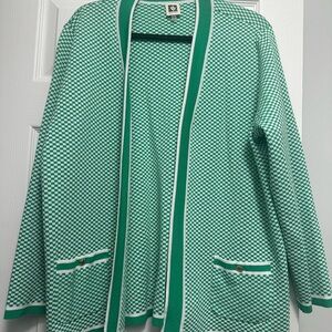 Anne Klein Green and White Checkered Sweater